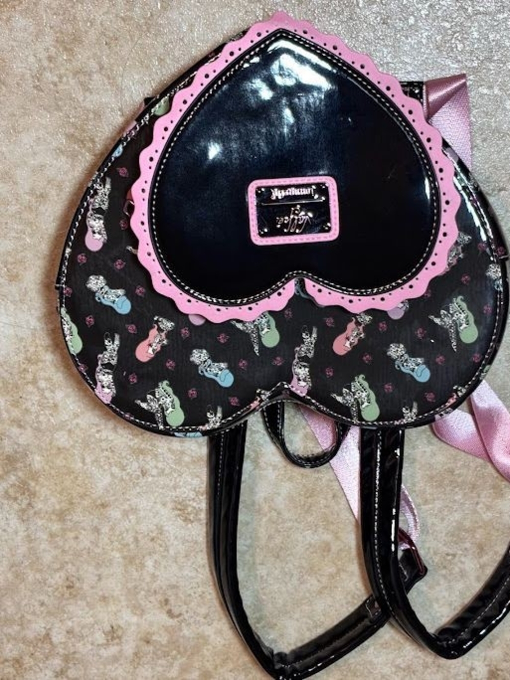 Loungefly Black Heart-Shaped Kids Backpack with Pink Trim